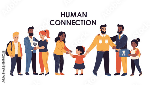 Diverse group of people forming a human connection in a modern setting