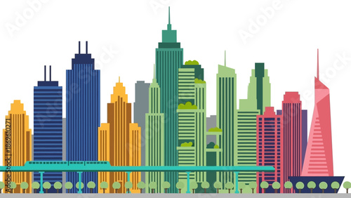Vibrant City Skyline with Modern Skyscrapers and Urban Landscape.