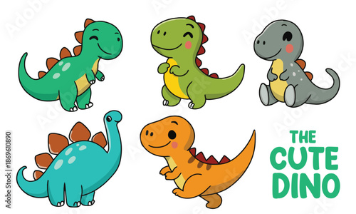 Cute Dinosaur Character Set with various positions and expressions and attractive colors