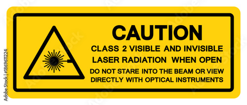 Caution Class 2 Visible and Invisible Laser Radiation Symbol Sign,Vector Illustration, Isolate On White Background Label.EPS10