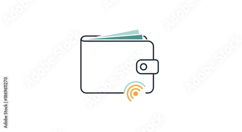 Digital wallet illustration with wireless payment icon and credit cards
