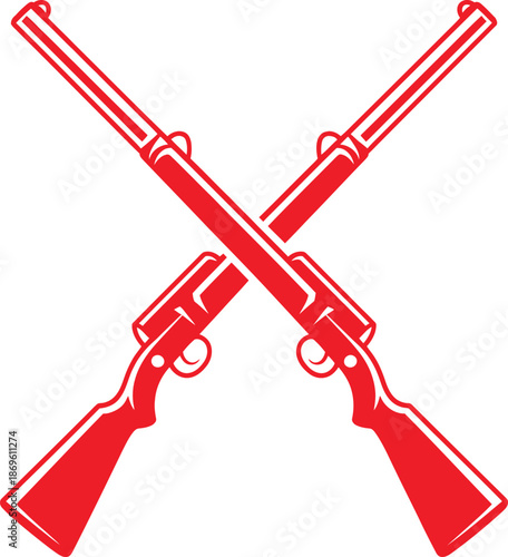 Red vector illustration of crossed rifles forming a bold military insignia symbolizing strength, defense, and combat readiness.