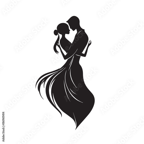 silhouette of bride and groom