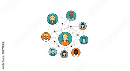 A diverse group of people connected through a network, symbolizing community and collaboration, viewed from a top-down perspective.