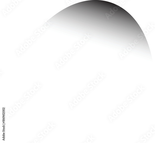Soft black gradient arc fading into white space. Minimal abstract shadow or eclipse shape with smooth tonal transition. Modern monochrome design expressing elegance, contrast, and simplicity. 