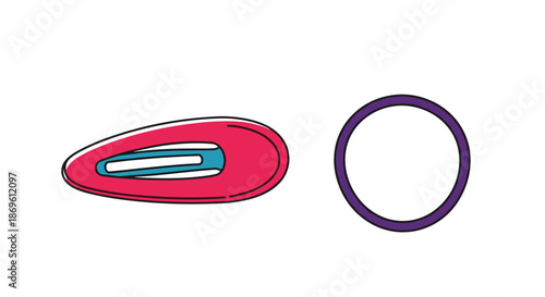 Vibrant pink hair clip and a purple hair tie are presented side by side on a clean white background representing common hair accessories for styling and everyday use.
