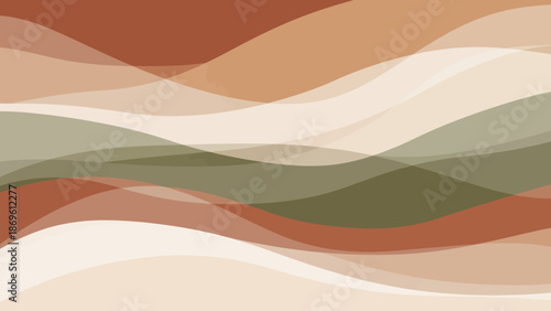 Abstract wavy stripes in warm earthy tones of orange, brown, and green creating a gentle, flowing visual texture