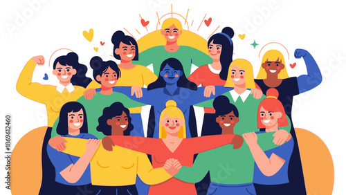 Diverse group of people celebrating together in a vibrant illustration showcasing unity and strength
