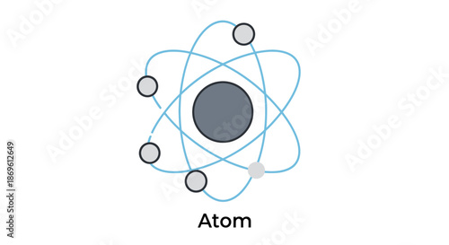 Simplified illustration of an atom with electrons orbiting the nucleus in a clean and minimalistic design