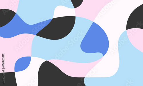 Fun abstract background with simple colorful hand drawn liquid shapes composition. Playful childish doodle backdrop. Minimalist horizontal cover design in trendy colors