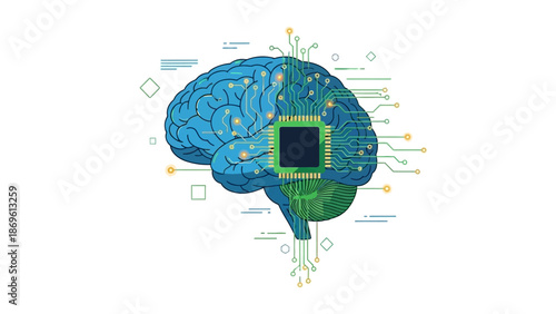 Abstract Brain with Integrated Circuitry Symbolizing Artificial Intelligence, Machine Learning, and Advanced Digital Computing Concepts for Future Technology and Innovation