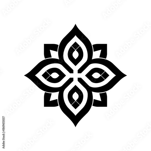 Symmetrical geometric flower symbol expressing balance, harmony, and refined elegance, suitable for branding, wellness, architecture, and decorative design themes.