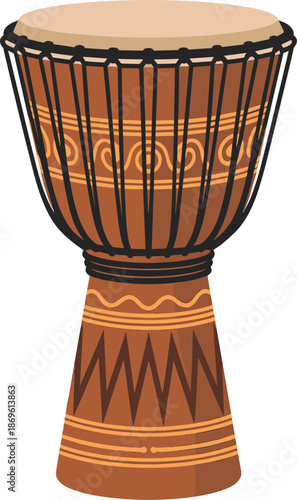 Traditional African Drum with Brown and Beige Patterns and Black Rope traditional drum brown drum