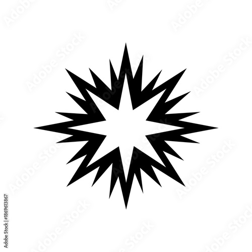 Sharp radial burst shape conveying impact, power, sudden change, and explosive creative energy.