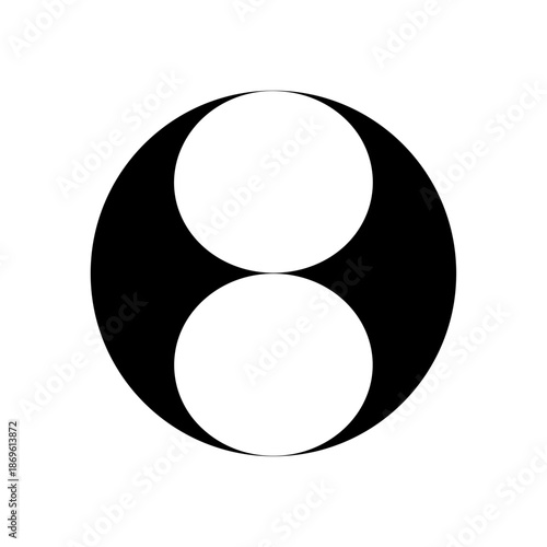 Circular symbol formed by two opposing inner circles, expressing balance, duality, harmony, and the relationship between contrasting forces.