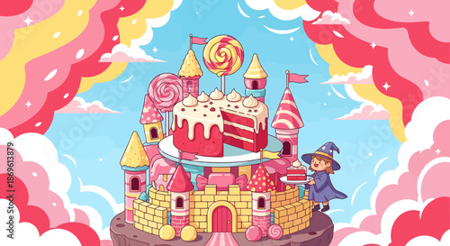 Cartoon Castle Made of Cake and Candy.