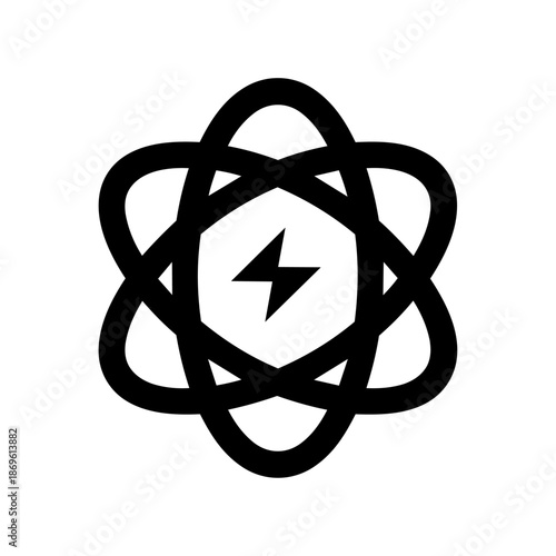 Interlaced orbital shapes surrounding a central lightning mark, representing energy, power, innovation, and dynamic technological motion.