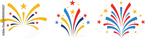 Vibrant firework designs in red, white, and blue for festive celebrations