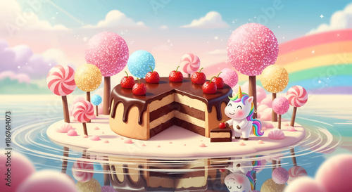 Colorful Layer Cake with Candy Decorations.