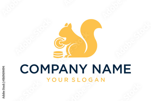 Yellow Squirrel Logo Holding Coin, Mascot Symbolizing Finance, Saving, and Investment
