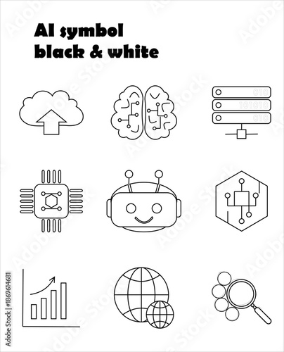 Hand Drawn AI Artificial Intelligence Technology Icon Set Doodle