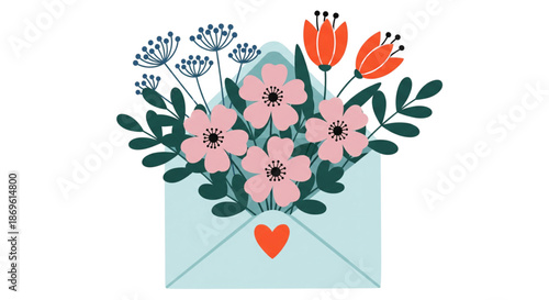 Love Letter Floral Bouquet in Envelope with Heart for Valentine's Day, Mother's Day, Anniversary Greetings