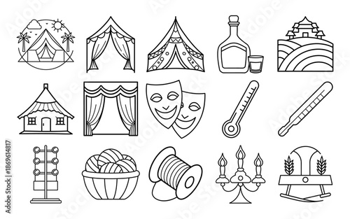 Weather Forecast and Climate Change Icon Set for Educational Coloring Page and Line Art Design