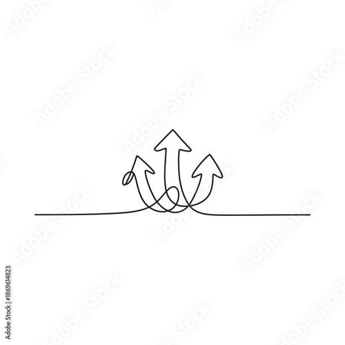 Minimalist continuous line drawing of multiple arrows pointing upwards symbolizing growth and direction
