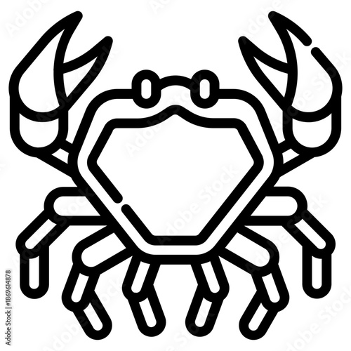 Crab. This is a vector single icon with a dashed line style. It is suitable for various purposes, including website design, mobile app design, and logo design.