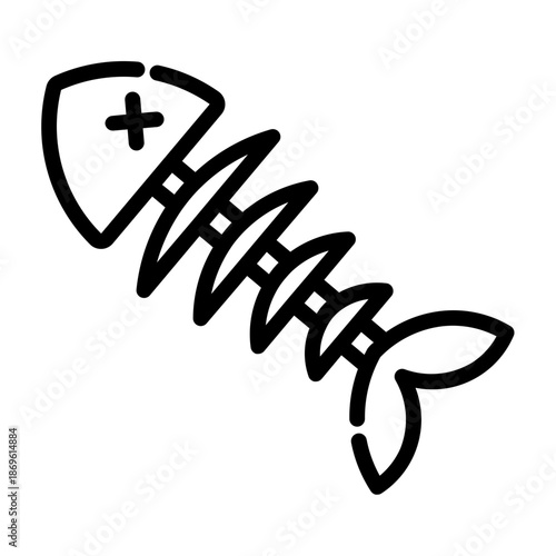 Fish bone. This is a vector single icon with a dashed line style. It is suitable for various purposes, including website design, mobile app design, and logo design.