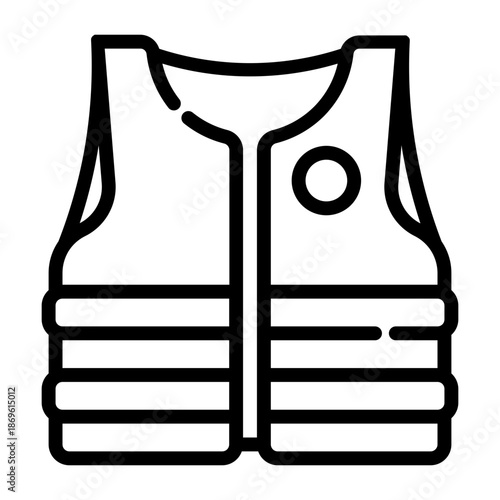 Life jacket. This is a vector single icon with a dashed line style. It is suitable for various purposes, including website design, mobile app design, and logo design.