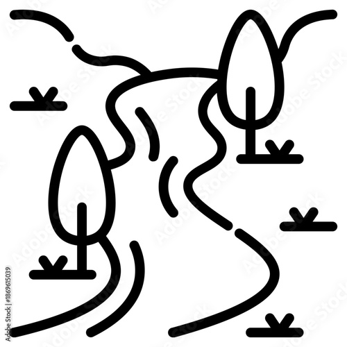 River. This is a vector single icon with a dashed line style. It is suitable for various purposes, including website design, mobile app design, and logo design.