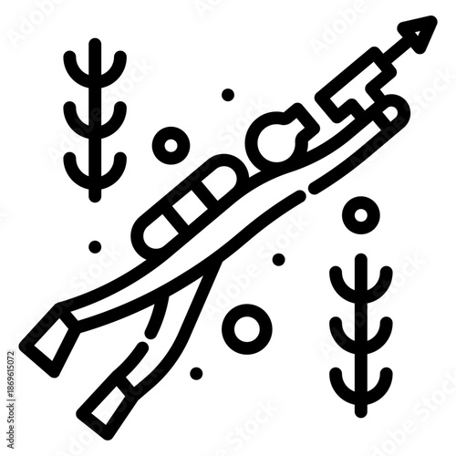 Spearfishing. This is a vector single icon with a dashed line style. It is suitable for various purposes, including website design, mobile app design, and logo design.