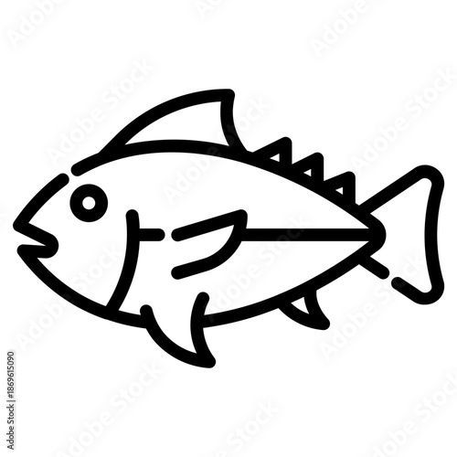 Tuna fish. This is a vector single icon with a dashed line style. It is suitable for various purposes, including website design, mobile app design, and logo design.