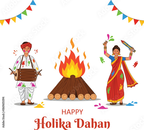 Holika Dahan Hindu Festival Bonfire Celebration Illustration