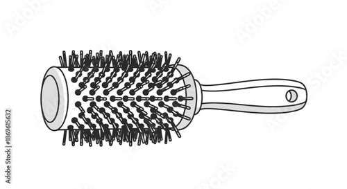 Classic round hairbrush with bristles, a common tool for styling and detangling hair, presented in simple line art.
