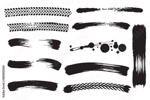 Black Tire Tracks and Grunge Brush Strokes Texture Collection Bundle