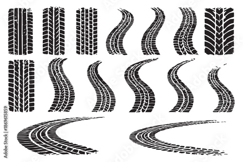 Black Tire Track Silhouettes and Tread Marks Bundle for Auto Design