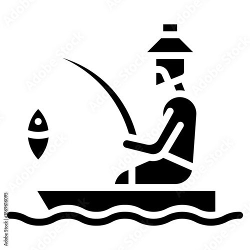 Fisherman. This is a vector single icon with a solid style. It is suitable for various purposes, including website design, mobile app design, and logo design.