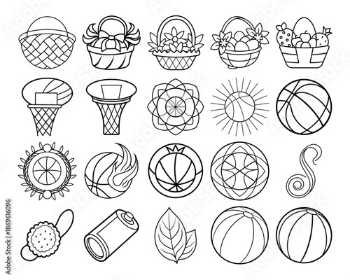 Abstract Creativity and Art Icon Set for Coloring Page, Graphic Design Tools Line Art Vector Illustration