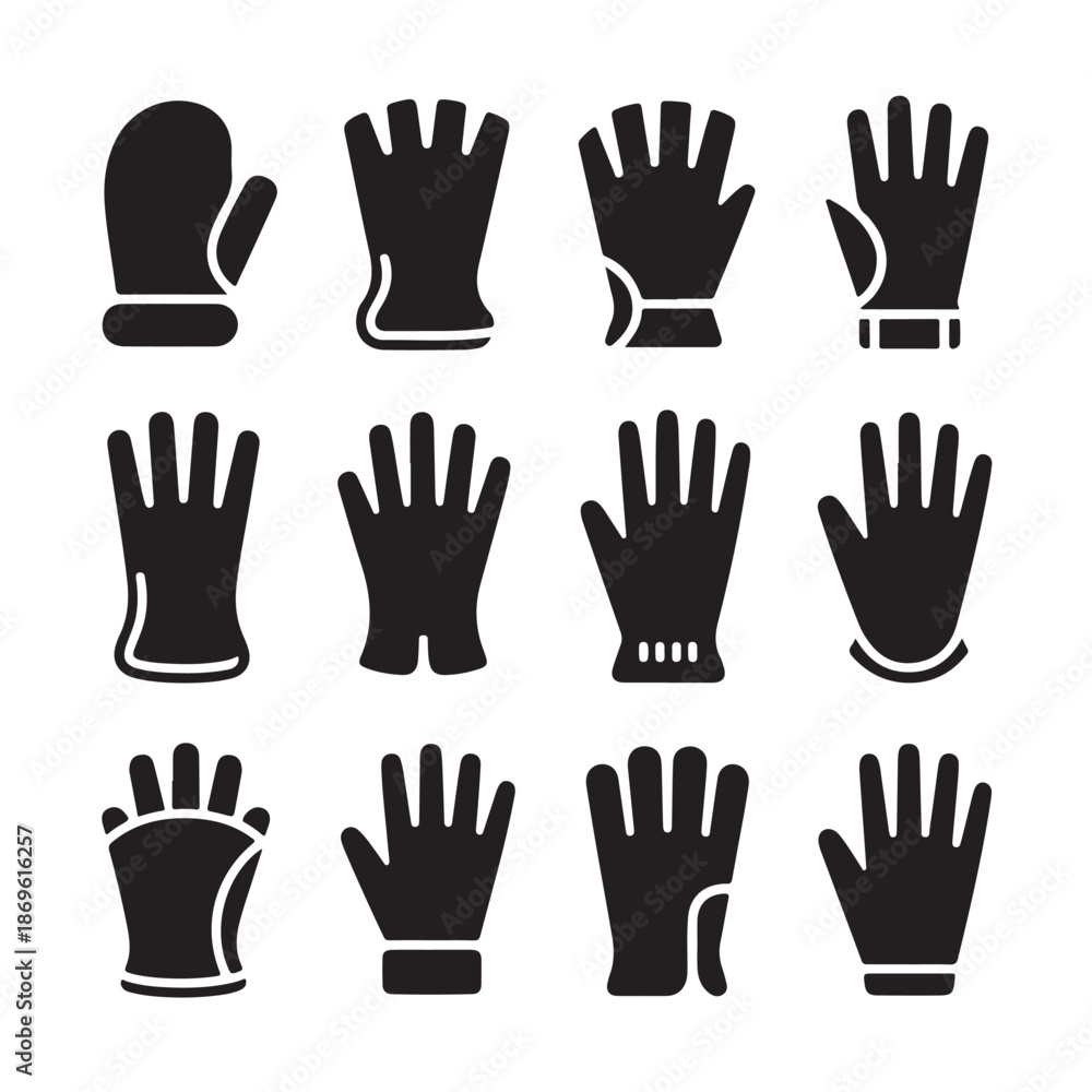 Fototapeta premium Glove hand symbols set winter warm clothes isolated black simple silhouette vector illustration eps