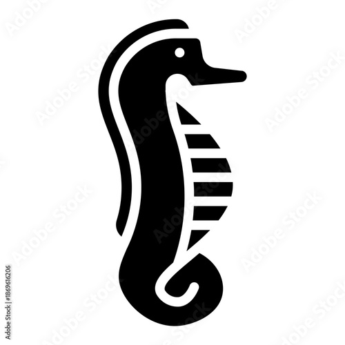 Seahorse. This is a vector single icon with a solid style. It is suitable for various purposes, including website design, mobile app design, and logo design.