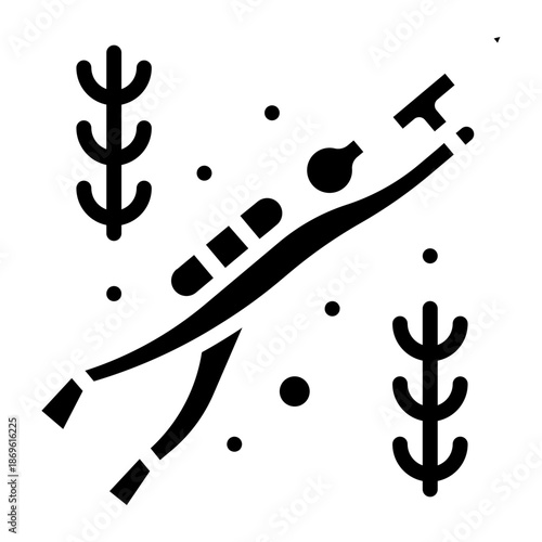 Spearfishing. This is a vector single icon with a solid style. It is suitable for various purposes, including website design, mobile app design, and logo design.