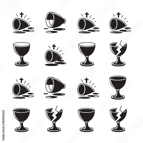 Holy communion eucharist symbols featuring wine and broken chalice representing christianity religious sacrament of divine spirituality forgiveness and sacrifice