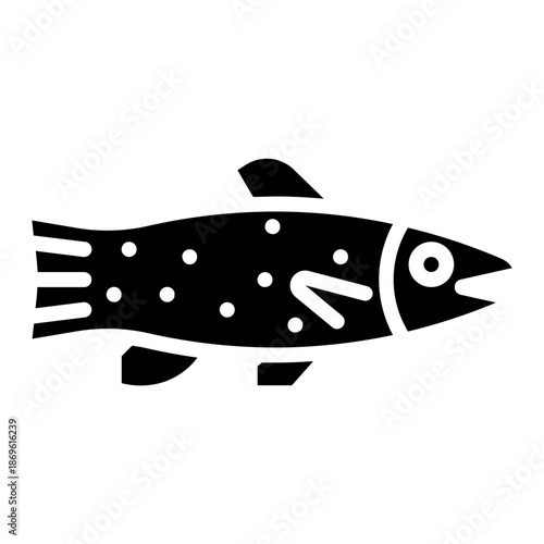 Trout fish. This is a vector single icon with a solid style. It is suitable for various purposes, including website design, mobile app design, and logo design.