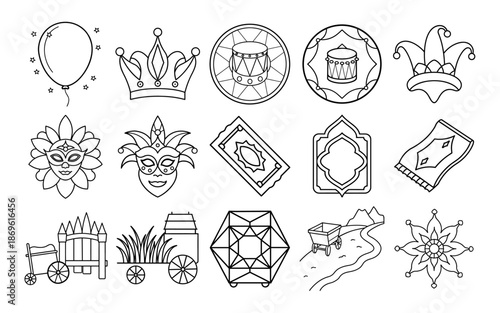 Cozy Home and Interior Furniture Icon Set for Coloring Page, Modern Line Art Design for House Decor and Domestic Living