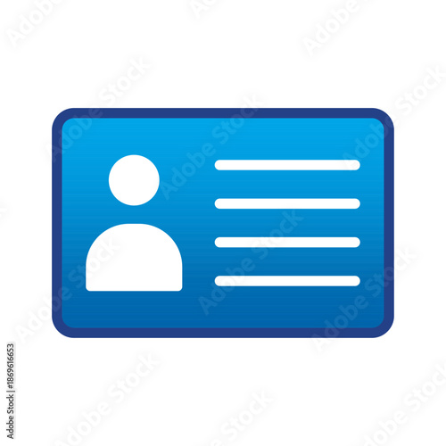 Blue ID card icon isolated on white background. Modern vector illustration of user profile symbol, identification badge or driver license for personal info design.
