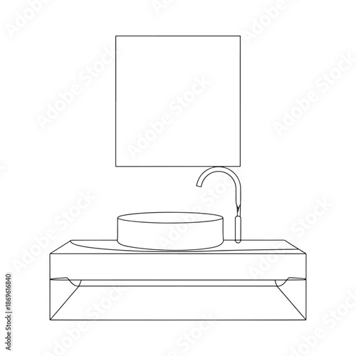 Minimalist bathroom sink and mirror design with a modern aesthetic