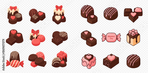 Assortment of delicious chocolate candies and truffles for Valentine's Day or special occasions.