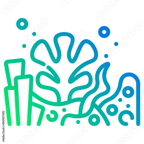 Coral reef. This is a vector single icon with a dashed line gradient style. It is suitable for various purposes, including website design, mobile app design, and logo design.
